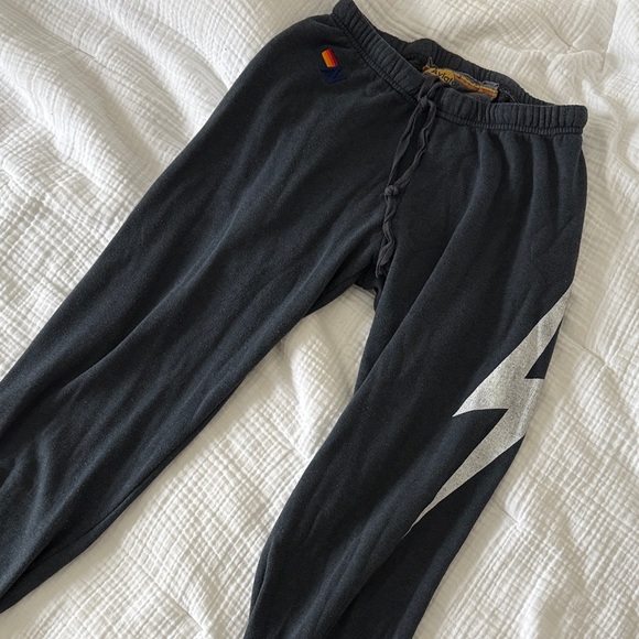 Aviator Nation Pants - Aviator Nation Black Joggers with Silver Lightning Bolt